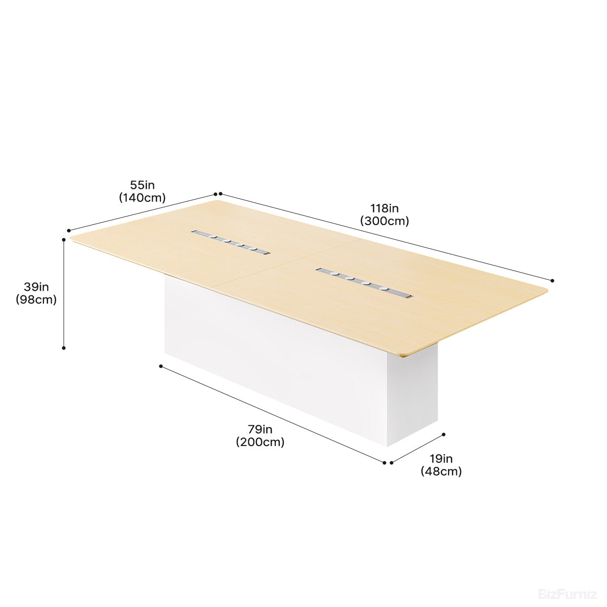 Light Wood Conference Table with Size Markings