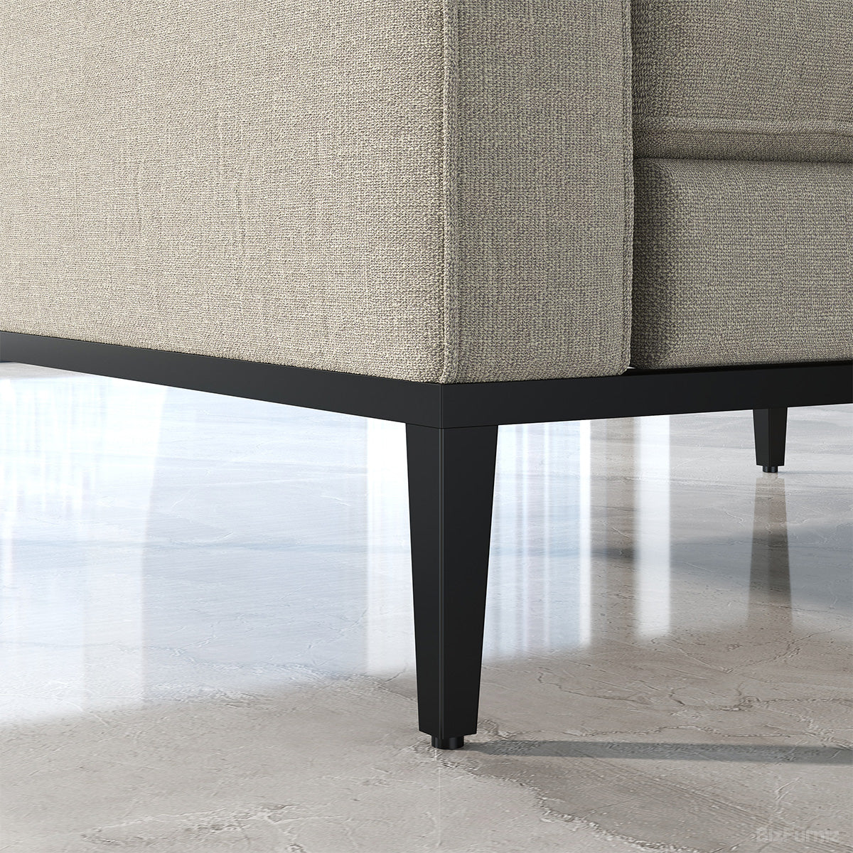 Tapered Black Metal Sofa Leg Base Close-Up