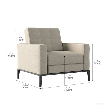 Beige Fabric Armchair with Dimensions