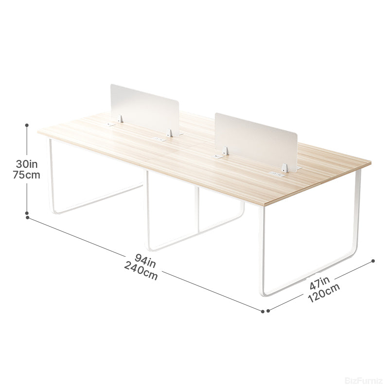 Minimalist Collaborative Office Desk, 4-Person Workstation with Integrated Privacy Screens