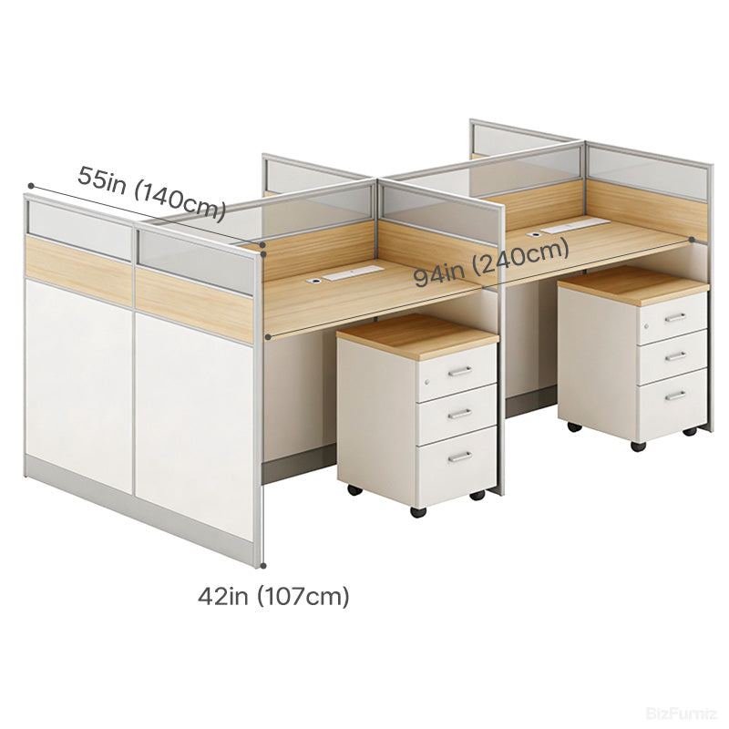 240cm 4-Person Office Workstation, Multi-Functional Power Hub & Storage Cabinet