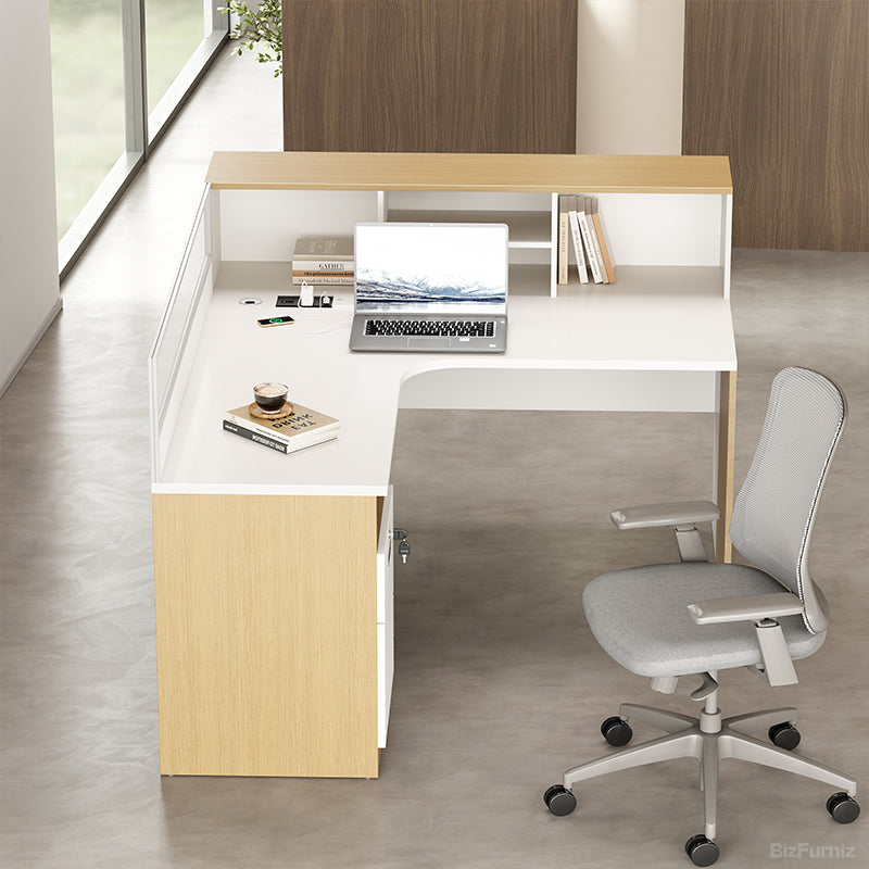 120cm(L)-shaped Office Desk with Cable Management and Lockable Drawer for modern office workspace