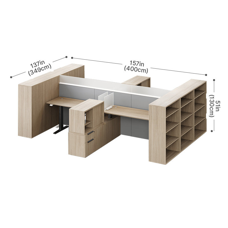 4-person Sit-stand Workstation with Integrated Open Shelving, Privacy Screens & 76cm-120cm Adjustable Height
