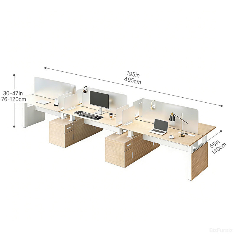 6-Person Office Workstation with Adjustable Height, Cable Management & Cabinet (76cm-120cm High)
