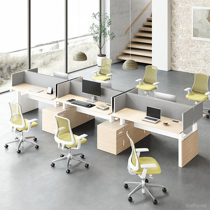 Modern Ergonomic Sit-to-Stand Office Desk with Integrated Storage and Central Privacy Screens product view 7