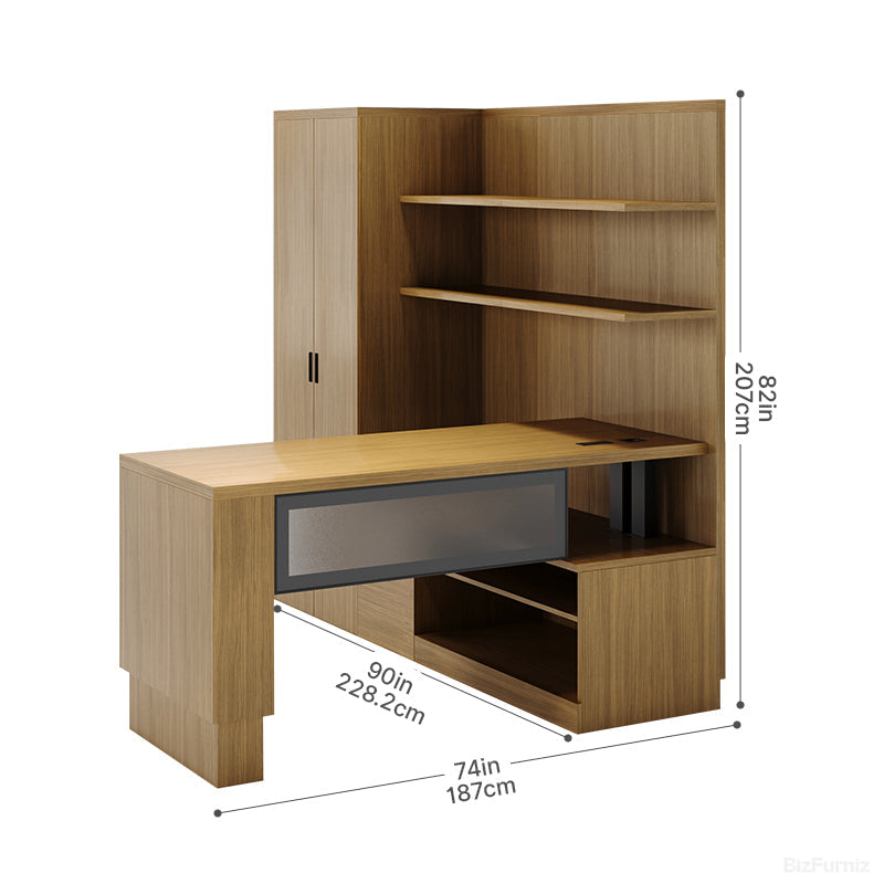 187cm Standing Workstation Desk – Integrated Wardrobe, Multi-Tier Shelving & Modular Storage