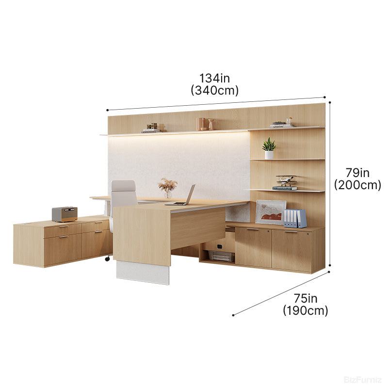170cm(L) Height-adjustable Office Desk with L-shaped Desktop & Open Storage Cabinet for Workspaces/Home Offices