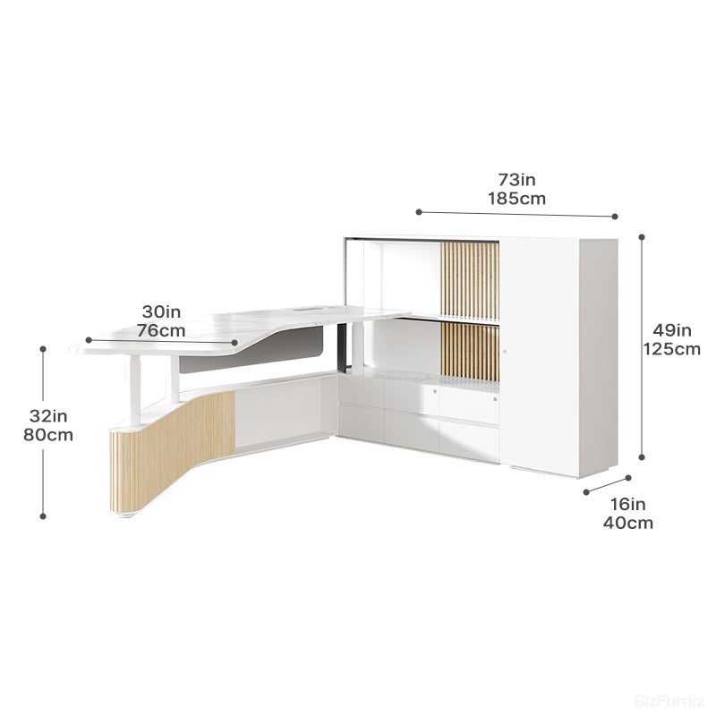 255cm(L) Stylish Office Desk with Height-adjustable Design and Open & Closed Storage for Modern Workspaces