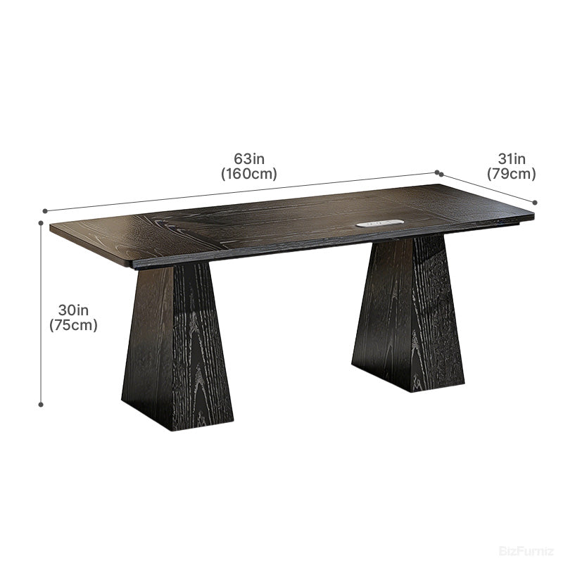 160cm Minimalist Wood Office Desk with Power Outlet for Workspaces/Home Offices