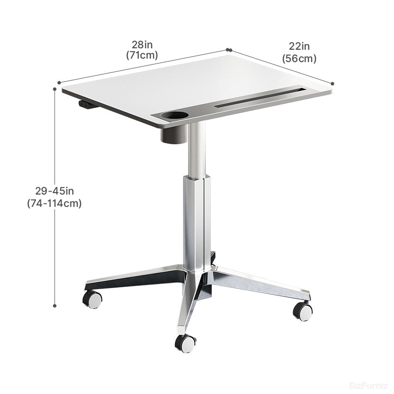 71cm x 56cm Mobile Sit-Stand Office Desk with USB Ports, Cup Holder, and Recessed Organizer Slot