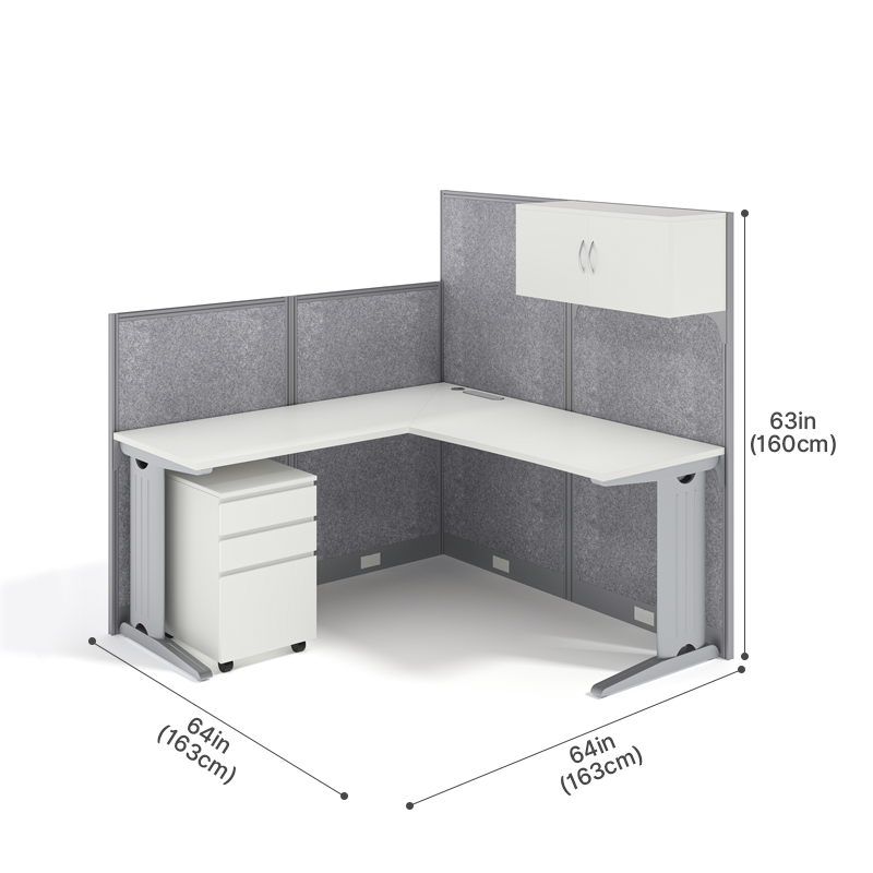 Modular L-Shaped Office Desk with Integrated Storage and Felt Acoustic Panels