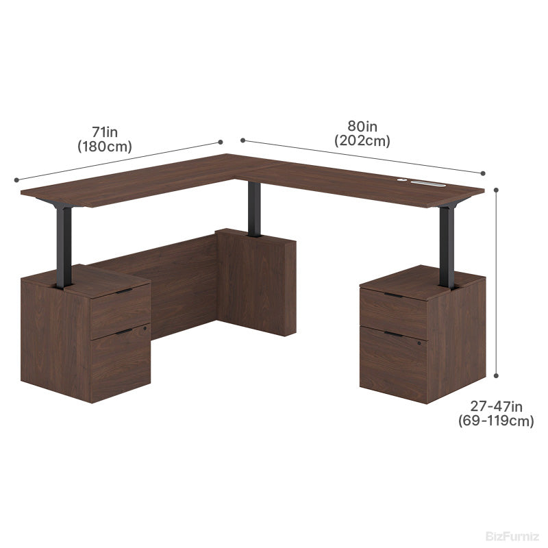 Executive L-Shaped Standing Office Desk with Dual Integrated Mobile File Cabinets, Expansive Sit-Stand Corner Workstation