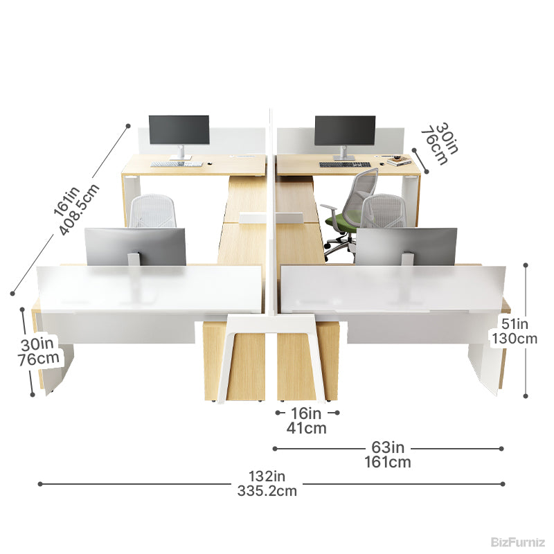 4-PersonOffice Workstation Desk with Adjustable Height, Storage & Cable Management (335.2cm x 408.5cm)