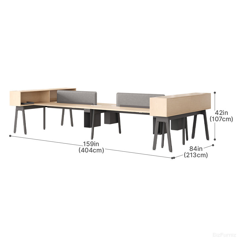 404cm 4-Person Office Workstation Desk with Partition, Open Shelf, Built-in Power Hub & Cable Grommet