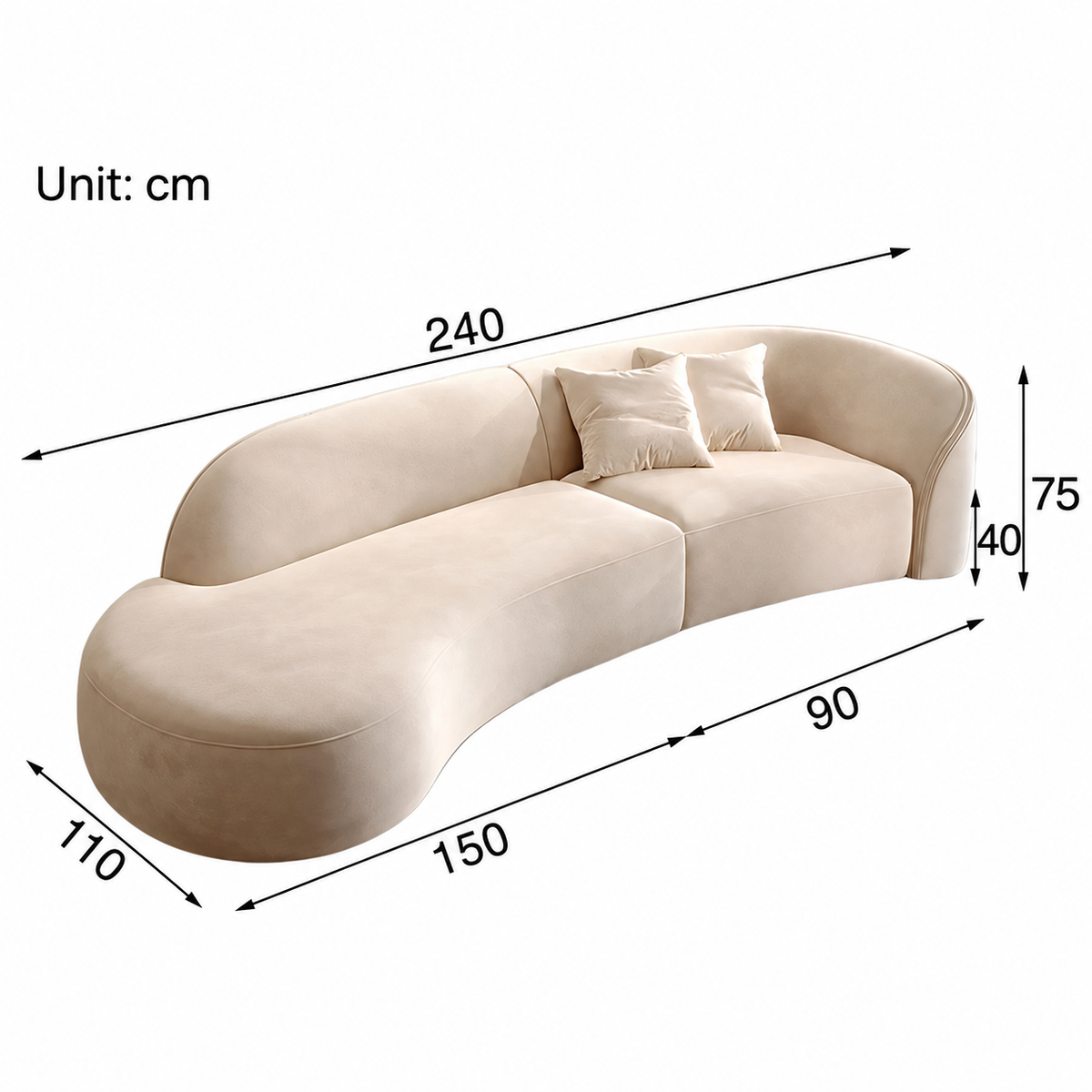Curved Fabric Sofa Simple Living Room No-Wash Technology Fabric Sofa