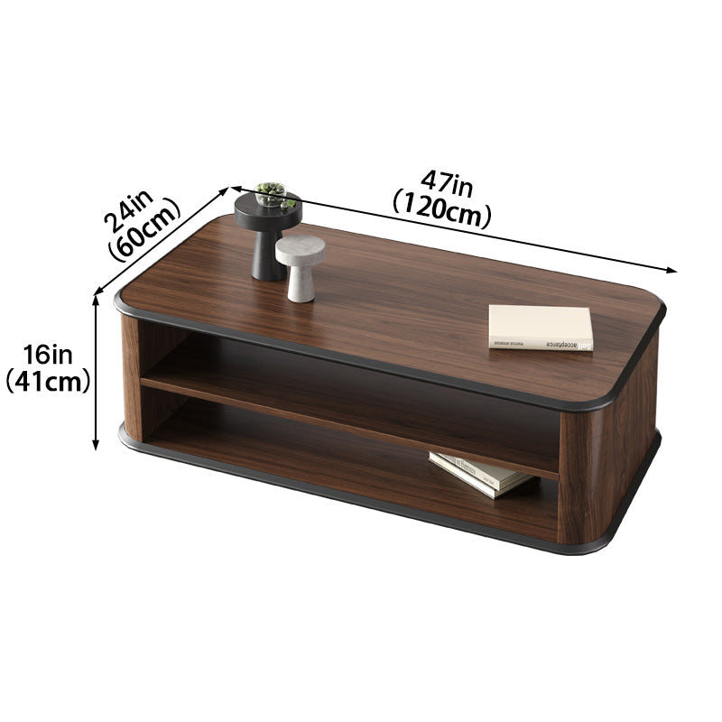 120cm Dark Walnut Coffee Table with Dual-Tier Storage Shelves for Office Reception Areas and Living Rooms