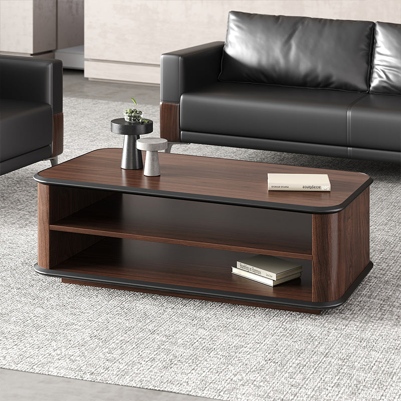 120cm Dark Walnut Coffee Table with Dual-Tier Storage Shelves for Office Reception Areas and Living Rooms product view 8