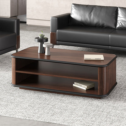 120cm Dark Walnut Coffee Table with Dual-Tier Storage Shelves for Office Reception Areas and Living Rooms product view 8