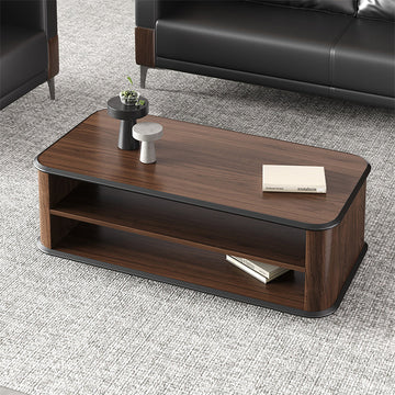 120cm Dark Walnut Coffee Table with Dual-Tier Storage Shelves for Office Reception Areas and Living for modern office workspace