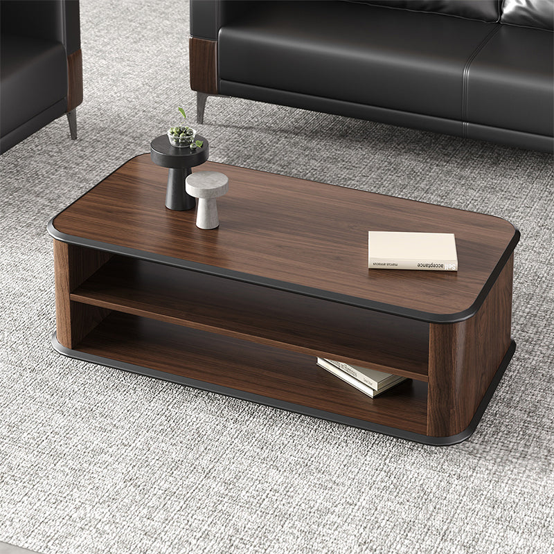 120cm Dark Walnut Coffee Table with Dual-Tier Storage Shelves for Office Reception Areas and Living for modern office workspace