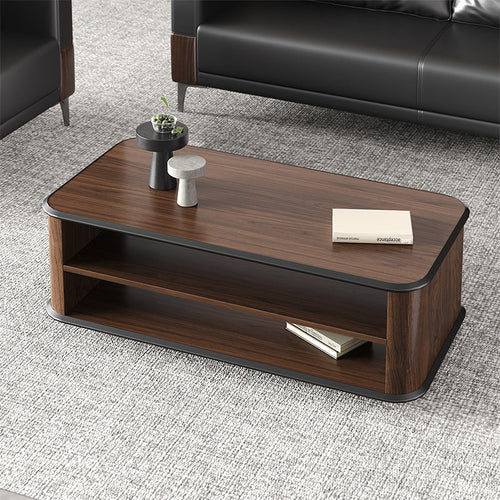 120cm Dark Walnut Coffee Table with Dual-Tier Storage Shelves for Office Reception Areas and Living for modern office workspace