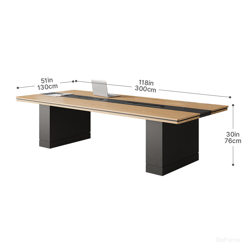 Modern Executive Conference Table with Integrated Power Management – Industrial Boardroom Table with Architectural Pedestal Base
