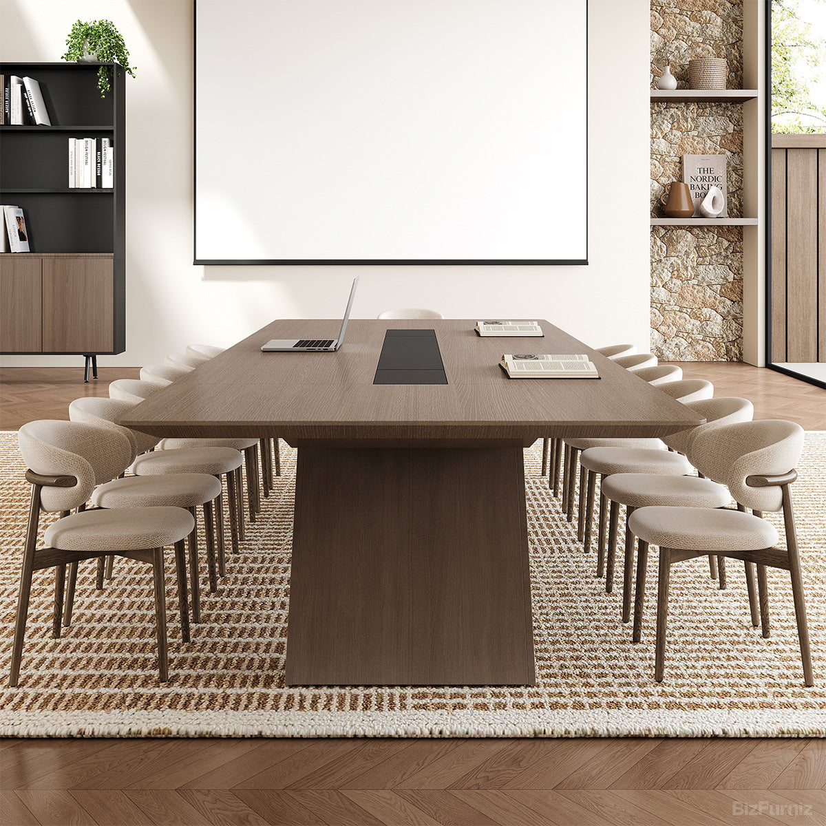 350.5cm Conference Table with Dual Power Hub and Thickened Desktop for 10-14 People product photo 6