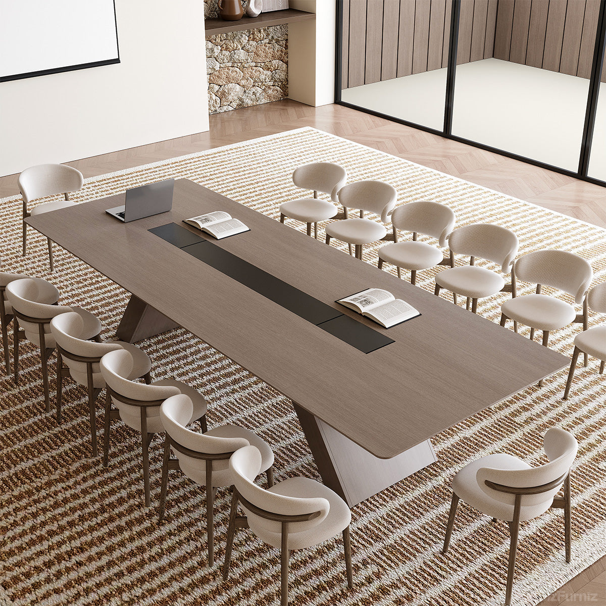 350.5cm Conference Table with Dual Power Hub and Thickened Desktop for 10-14 People product photo