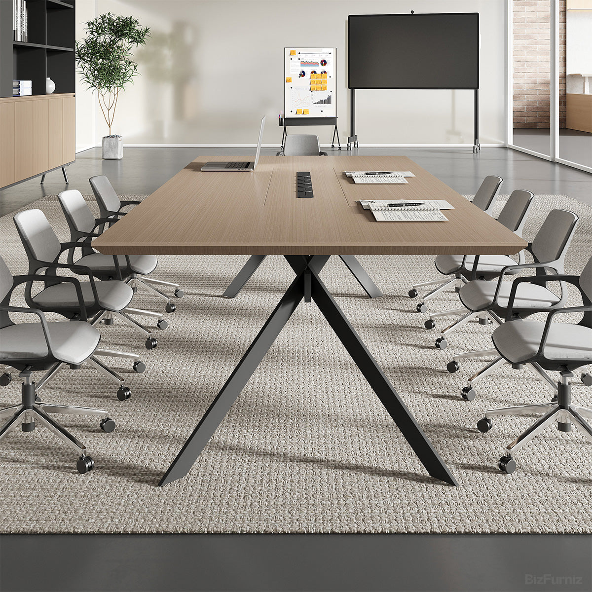 279.4cm Conference Table with AC Outlets, USB Ports, Wood Grain Tabletop & Metal Legs Seating 8-12 People product photo 6