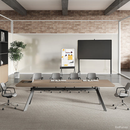 279.4cm Conference Table with AC Outlets, USB Ports, Wood Grain Tabletop & Metal Legs Seating 8-12 People product photo 3