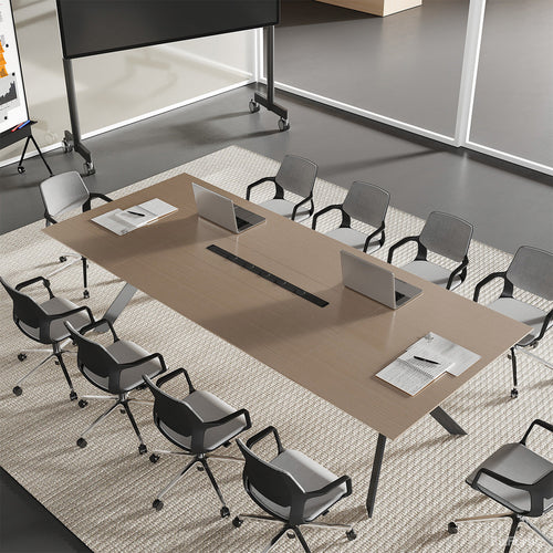 279.4cm Conference Table with AC Outlets, USB Ports, Wood Grain Tabletop & Metal Legs Seating 8-12 People product photo 4