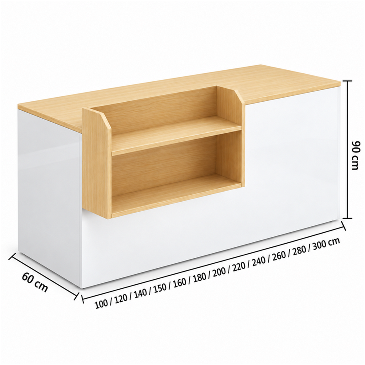 Retail Reception Counter with Open Display Shelves & Keyboard Tray