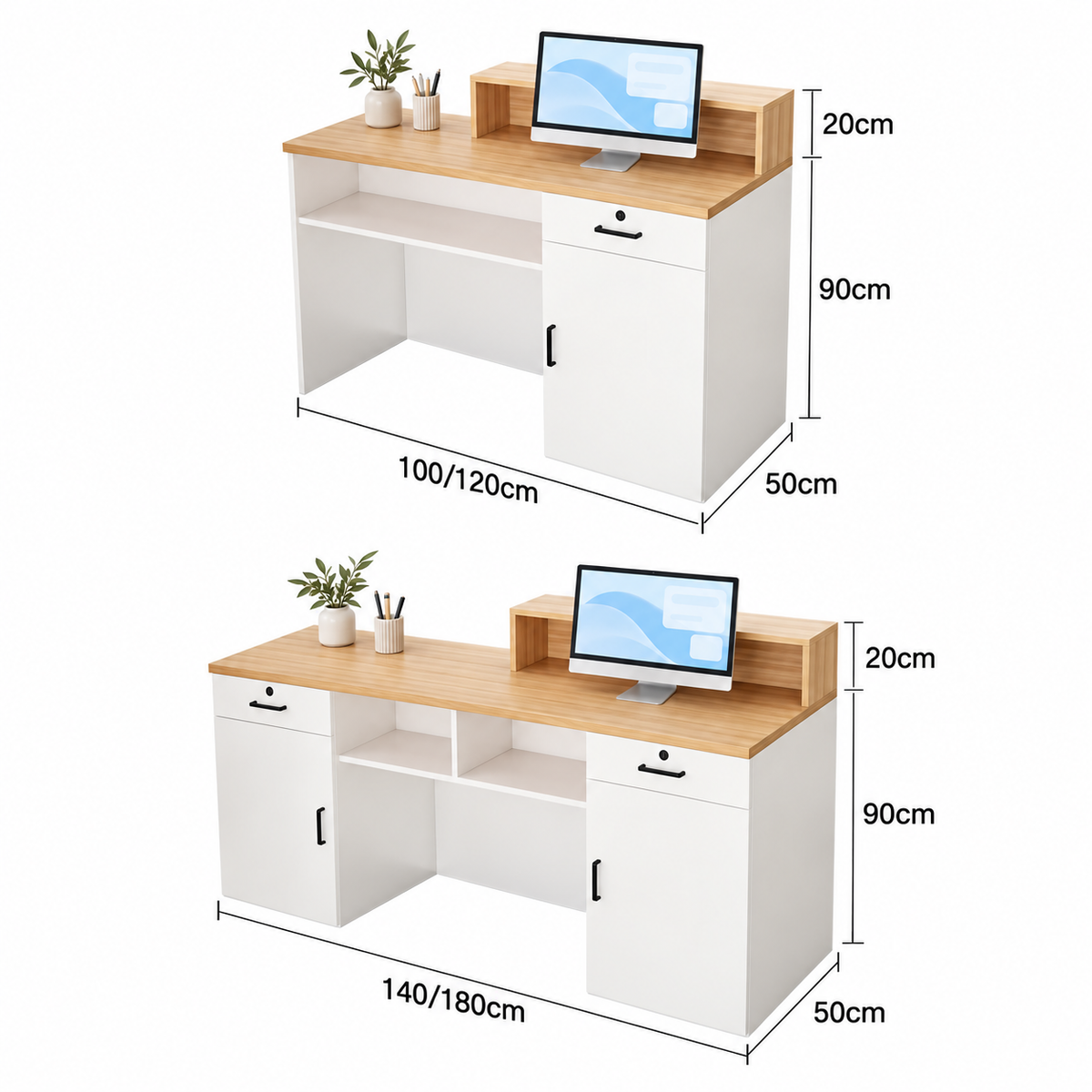 Compact Curved Reception Desk with Lockable Storage