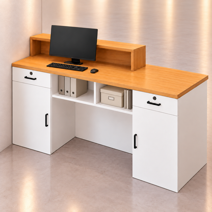 Compact Curved Reception Desk with Lockable Storage — rear staff-side scene view
