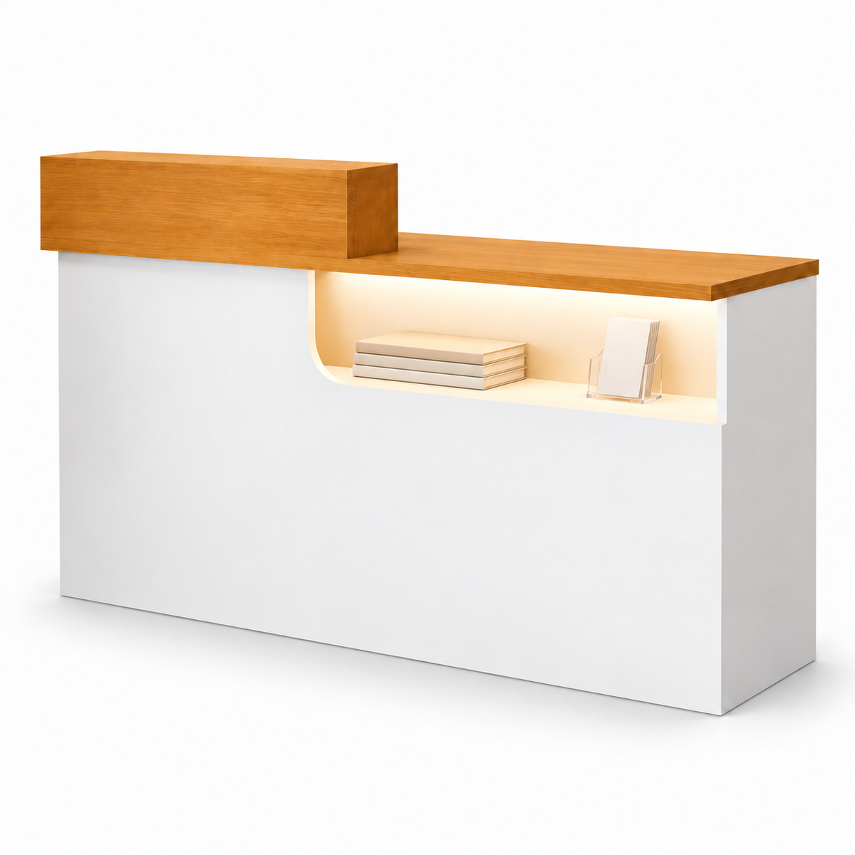 Compact Curved Reception Desk with Lockable Storage — side white-background view