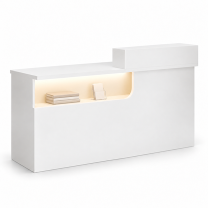 Compact Curved Reception Desk with Lockable Storage — White left-side-higher front white-background view