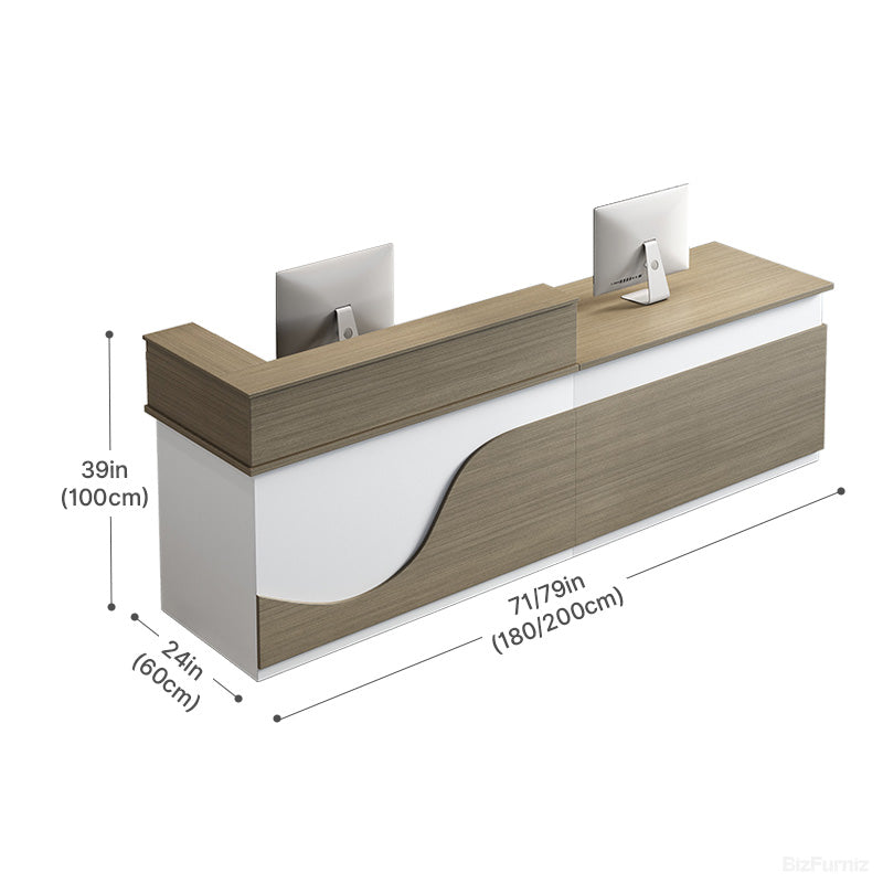 Sleek Modern Reception Desk with Raised Counter & Lockable Drawer (180cm/200cm(L)) (Made to Order)