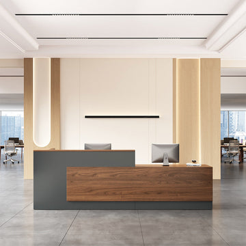 Modern Reception Desk with Counter, Cable Grommet and Cabinets for modern office workspace