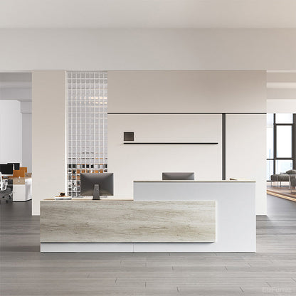 Modern Reception Desk with Counter, Cable Grommet and Cabinets product view 11