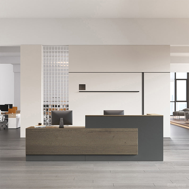 Modern Reception Desk with Counter, Cable Grommet and Cabinets product view 12