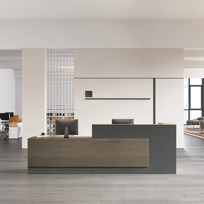 Modern Reception Desk with Counter, Cable Grommet and Cabinets product view 12