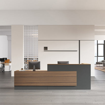Modern Reception Desk with Counter, Cable Grommet and Cabinets product view 14