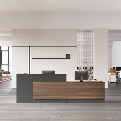 Modern Reception Desk with Counter, Cable Grommet and Cabinets product view 13