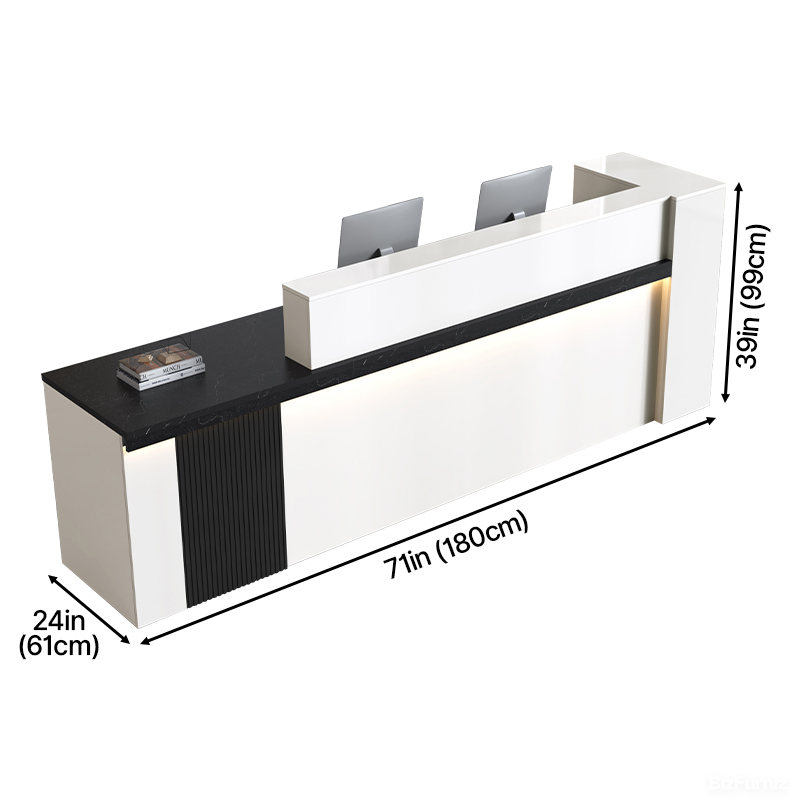 180cm Modern Reception Desk with Counter, Open Shelving & Lockable Drawer (Made to Order)