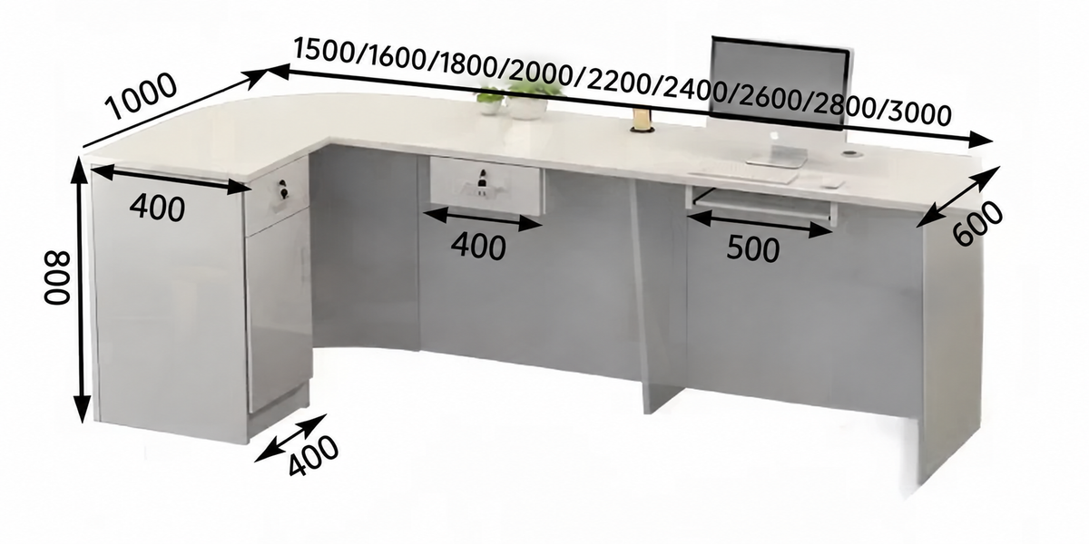 Rounded L-Shaped Reception Counter with Lockable Storage