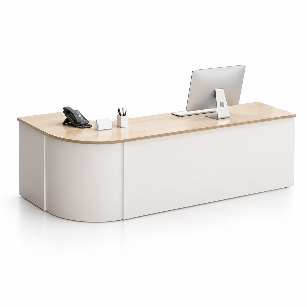 Rounded L-Shaped Reception Counter with Lockable Storage 1