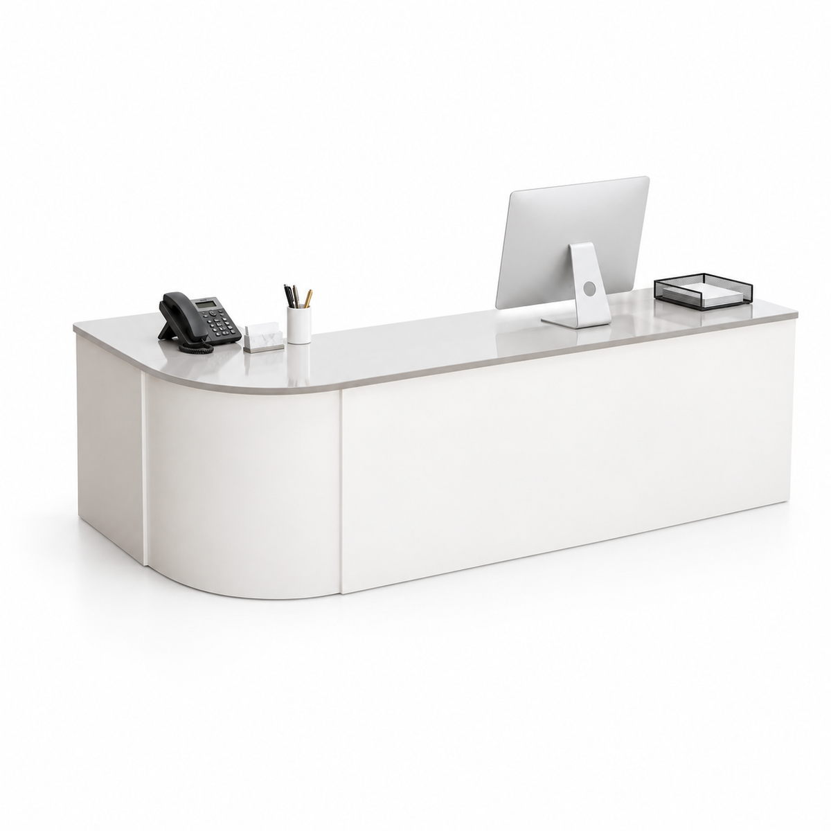 Rounded L-Shaped Reception Counter with Lockable Storage 3