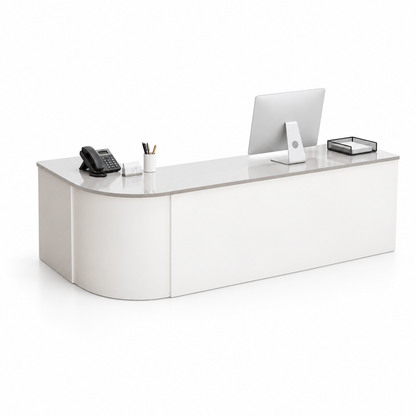 Rounded L-Shaped Reception Counter with Lockable Storage 3