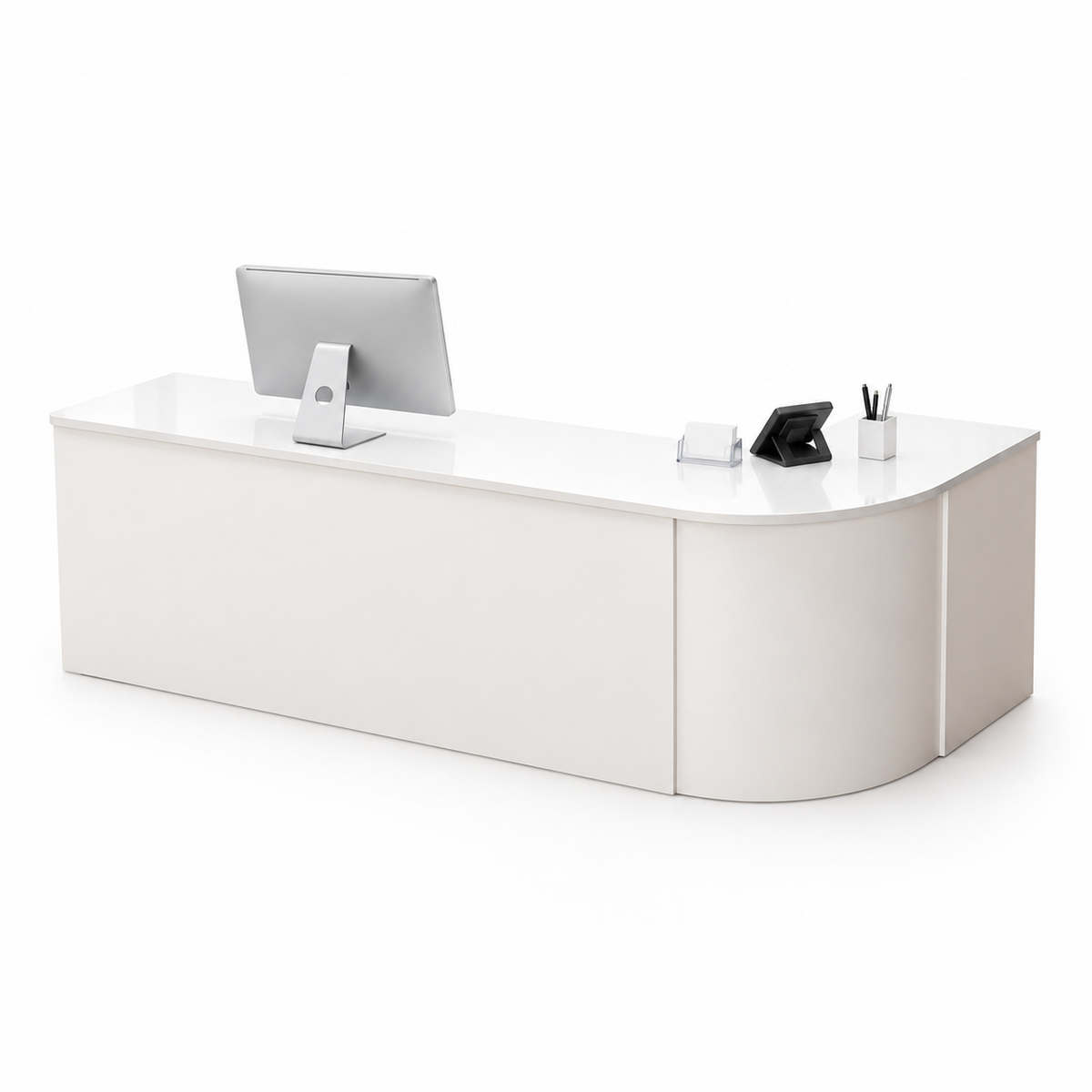 Rounded L-Shaped Reception Counter with Lockable Storage 4