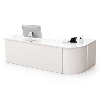 Rounded L-Shaped Reception Counter with Lockable Storage 4